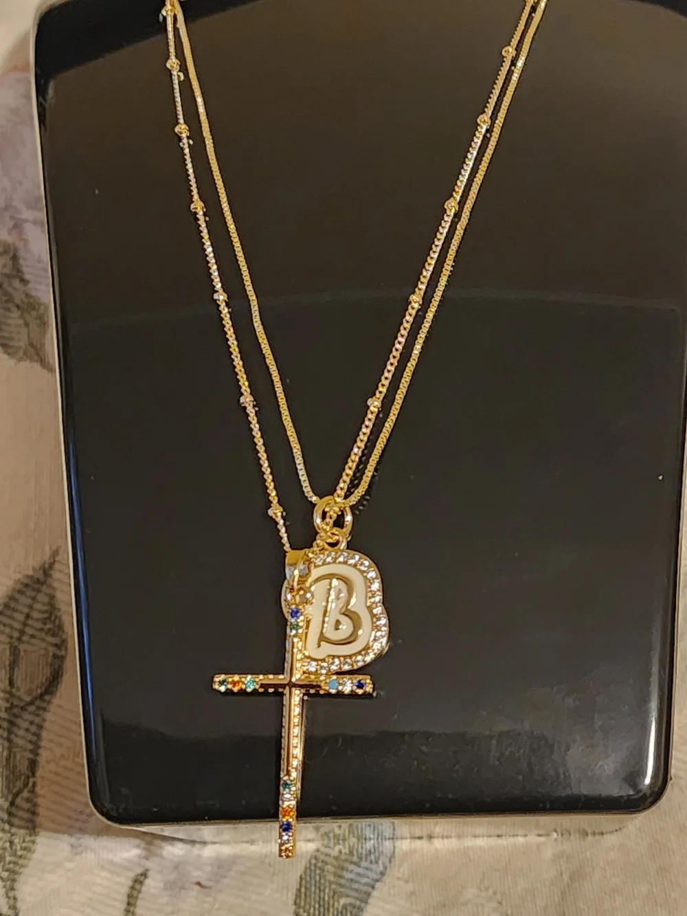 Nolune Intial B/ With Cross Necklace In Best Wishes Pink Gift Box